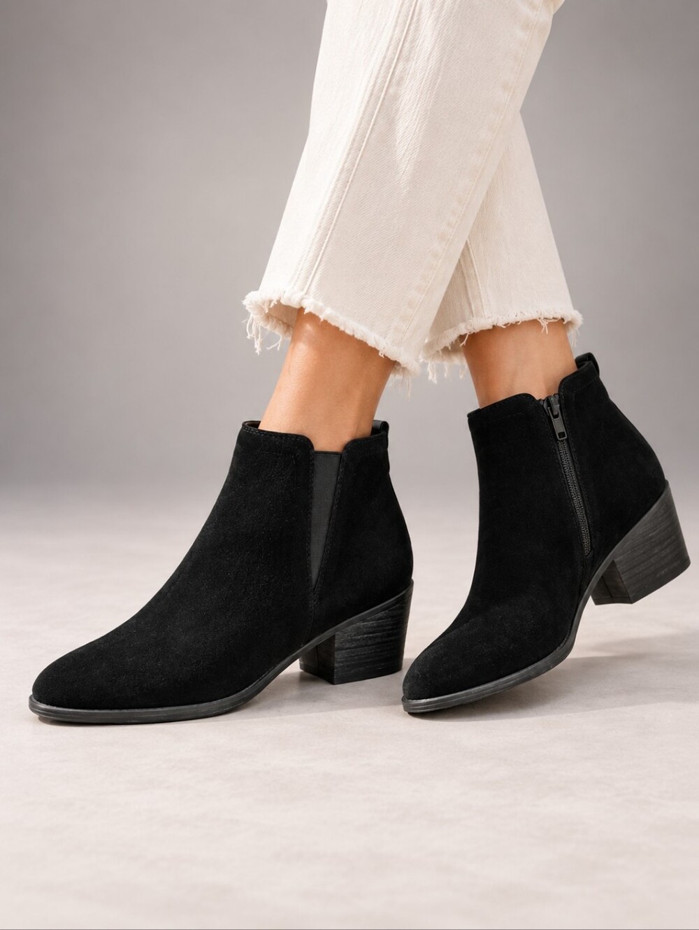 Levity Black Suede Leather Almond Toe Chelsea Ankle Boots